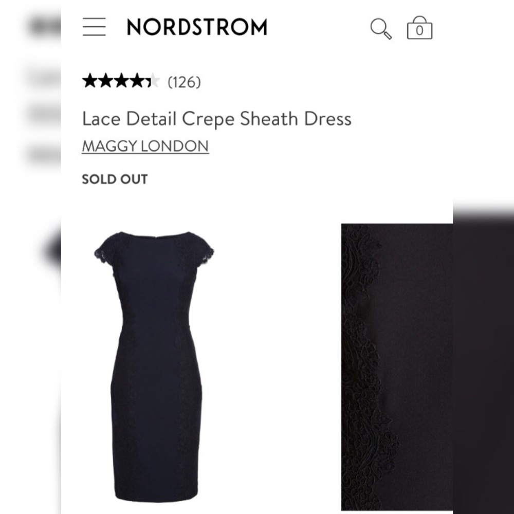 Maggy London Lace Detail Crepe Black Sheath Dress